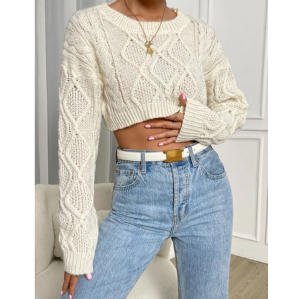 Cozy Cable Knit Crop Sweater Top - Picture 5 of 6
